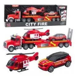 Lean Toys Feuerwehr-Set – Abschleppwagen, Hubschrauber, Auto