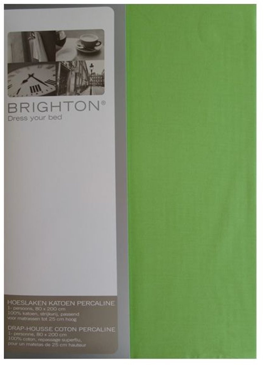 Brighton Hoeslaken 100% Katoen Perkal Eenpersoons Lime 90x220 cm