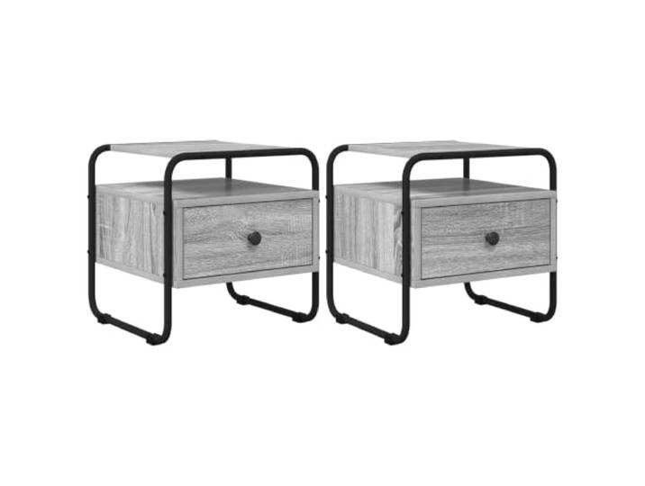 KDVXBCQJH Nachttisch 2er Set Grau Sonoma 40x39,5x40 cm Holzwerkstoff Kompakte Beistelltische fürs Schlafzimmer mit Schublade, Ablage und Stahlgestell für ordentliche Aufbewahrung.