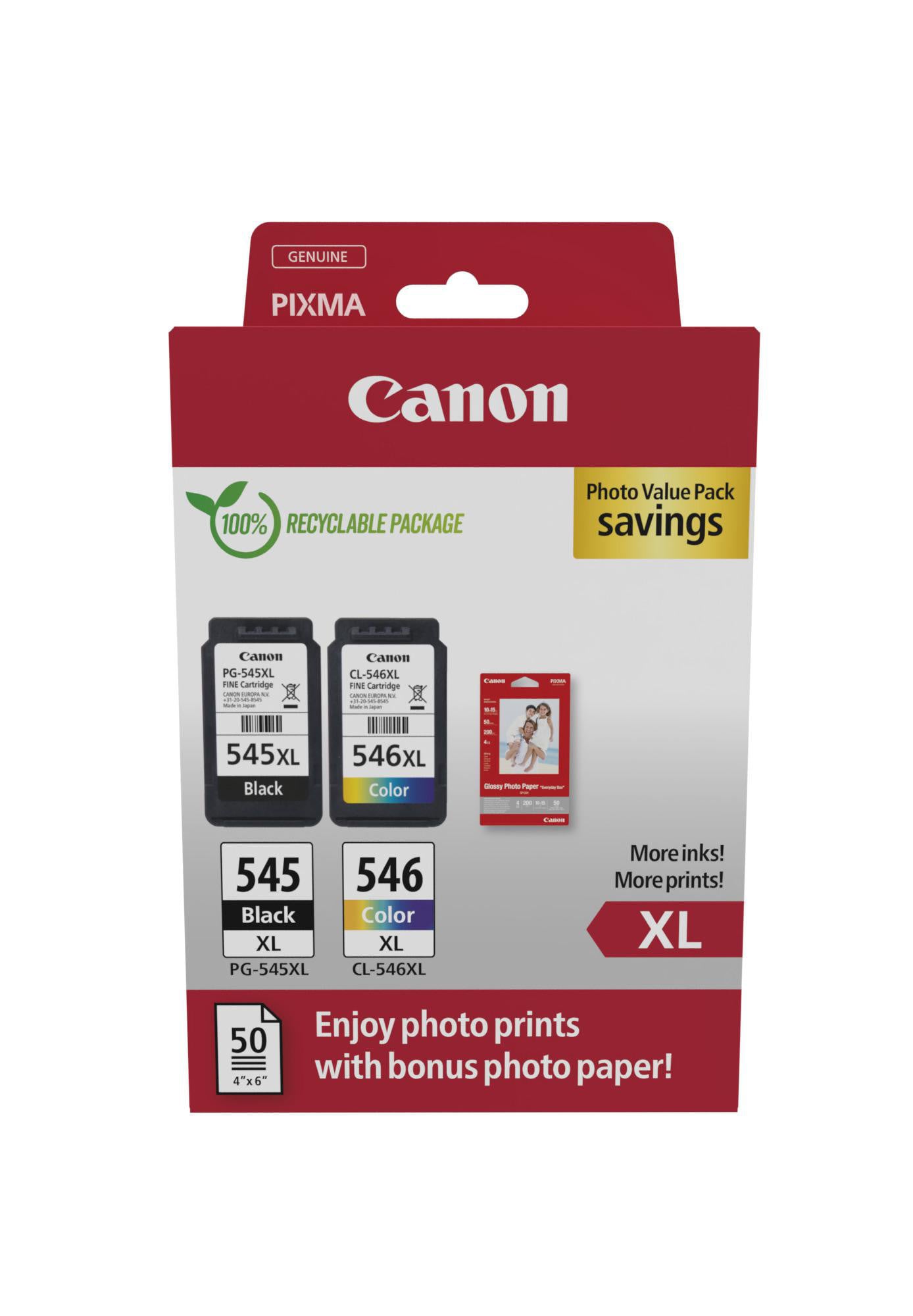 Canon PG545XL BK / CL546XL C/M/Y Tintenpatronen + Fotopapier Value Pack 8286B011