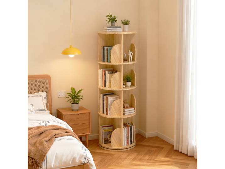Bibliothèque rotative en bois massif, étagère sur pied à 360 degrés, bibliothèque sur pied, organisateur multifonctionnel, étagère de rangement