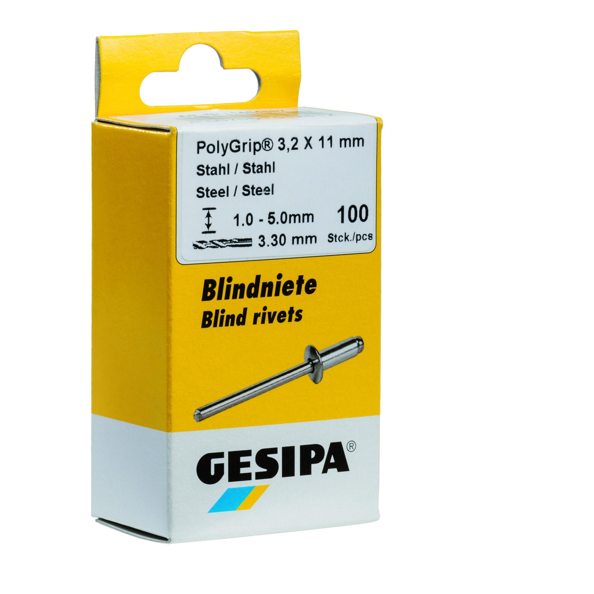Gesipa Mini-Pack PolyGrip Stahl/Stahl 4 x 13 aus Stahl mit PolyGrip-System für das Setzen von Blindnieten mit hoher Zugfestigkeit und Dichtwirkung, Größe: Ø 4 x 13 mm - 1464883)