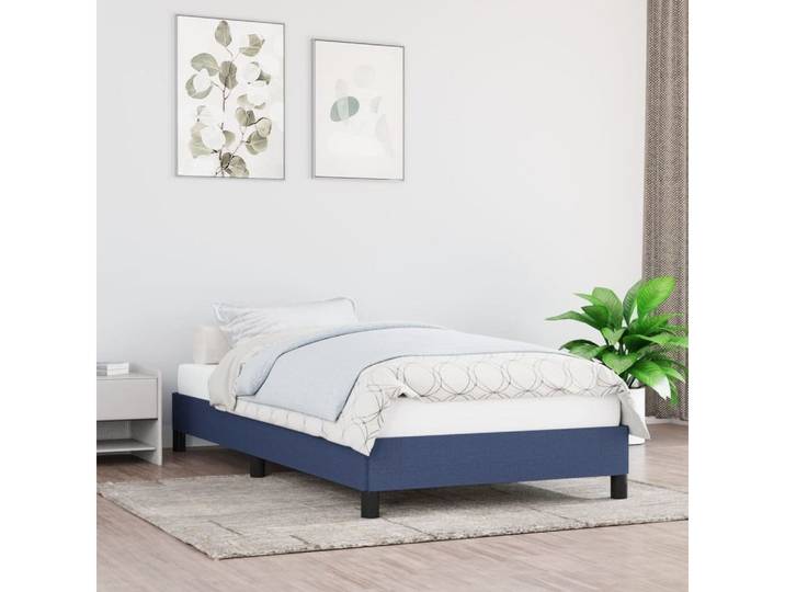 furnicato Bettgestell Blaues Stoffbett 203x103x25 cm mit Massivholz und Sperrholzlatten (1-tlg), Atmungsaktives Schlafgestell mit Lattenrost für das Schlafzimmer