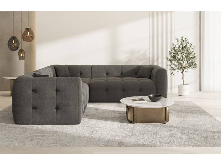 Sofa Dreams Ecksofa Sofa Polsterstoff Eckcouch Samt Lounge Couch Sevilla L Form, Chesterfield Design