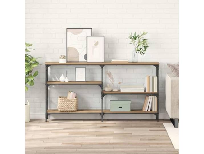 Konsolentisch Artisan-Eiche 150x29x76,5 cm Holzwerkstoff mit Regalen Industriedesign, schwarzer Metallrahmen, offene Regale, vielseitig nutzbar, pflegeleichte Oberfläche