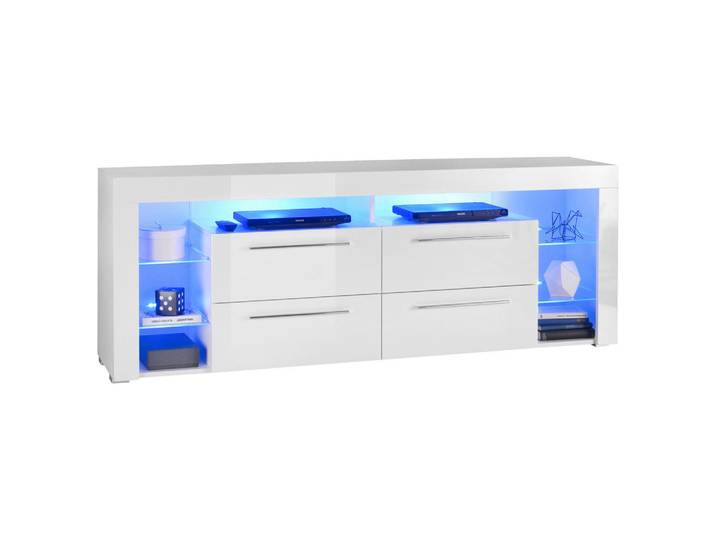 Mid.you Tv-Element, Weiss, Glas, Holzwerkstoff, 4 Fächer, 4 Schublade(n) Schubladen, 179x67x44 cm, Wohnzimmer, TV Möbel, Lowboards, Lowboards Hochglanz