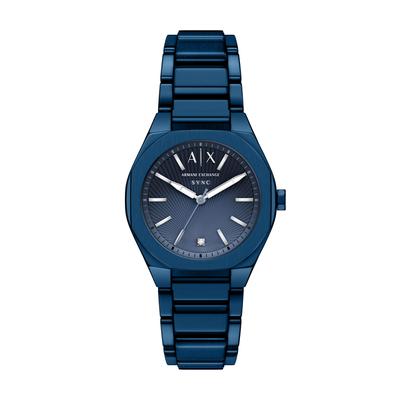 Quarzuhr ARMANI EXCHANGE, blau, Armbanduhren, Damen, Quarzuhr, Armbanduhr, Damenuhr, Edelstahlarmband, analog, Diamant