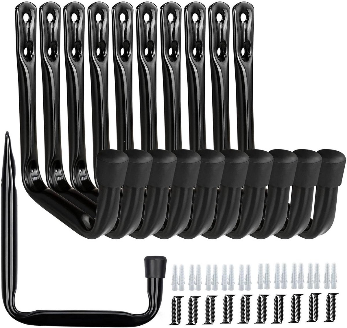 10x Zware Garagemeubel Haken voor Muurbevestiging - Utility Haken Zwart