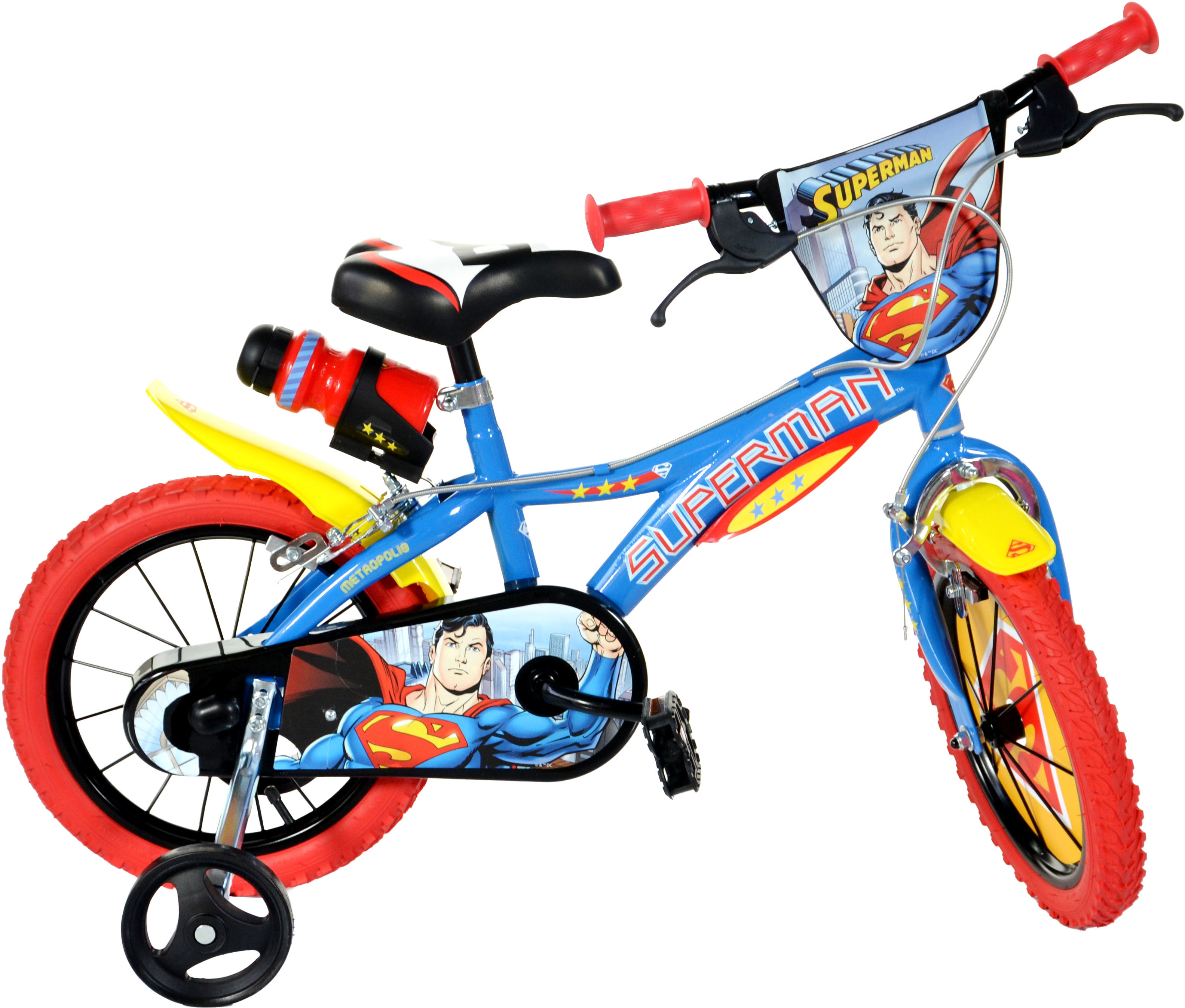 Kinderfahrrad DINO BIKES "Superman 16" Kinderfahrrad 4-7 Jahre" Gr. 30, blau, Fahrräder, Kinder, 16 Zoll (40,64cm) hinten: 14 Zoll (35,56cm), Kinderfahrrad