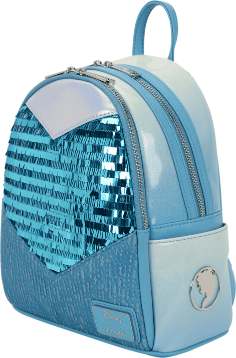 Loungefly Disney Frozen Elsa Glitter Sequin Cosplay Mini Backpack - Faux Leather, Sequin, Glitter, Iridescent Details, Adjustable Shoulder Straps