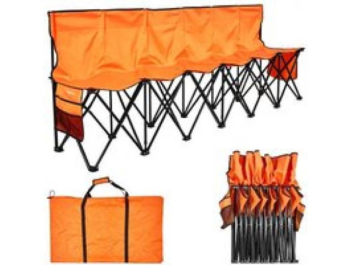 VEVOR tragbare Mannschaftsbank Sitzbank Campingbank (6 Personen) mit Seitentaschen & Tragetasche, Klappbank mit Rückenlehne, Seitenbank Sportbank für Fußball Baseball Outdoor-Aktivitäten Orange