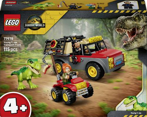 77978 LEGO JURASSIC WORLD Transporter für den Jungen T.Rex Spielzeug-Dino Bauset für Rollenspiele mit einem T.Rex, 2 Minifiguren und einem Qu
