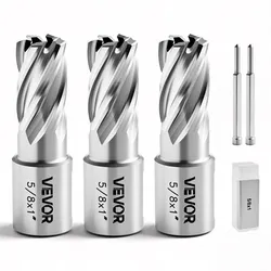 VEVOR HSS-Kernbohrer Weldon-Schaft 5-tlg. Magnetbohrer 15,9 mm Schnittdurchmesser, 3 Bohrer mit 2 Zentrierstiften, 25,4 mm Schnitttiefe, 3 Kunststoffboxen, für Magnetbohrmaschinen, Stahl, Aluminium