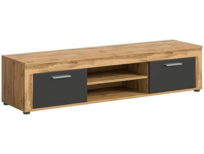 xonox.Home - Lowboard Jam 160x37x40 cm in Wotan Eiche und grau - Mediamöbel Fernsehschrank TV-Board Phonotisch TV-Kommode - funktional stabile Konstruktion