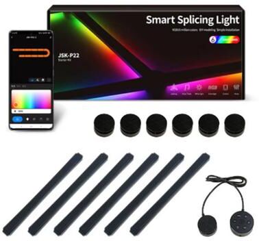 Inspired Finds RGB Smart Wall Light Splicing DIY Atmosphere Lamp Voice Control For Gaming Room Bedroom Bar black 6 Lights