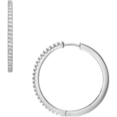 Paar Creolen FOSSIL "Schmuck Geschenk Metall Ohrringe Ellis", silber (metallfarben, kristallweiß, kristallweiß), Ohrringe, Damen, 30mm, Metall, mit Zirkonia (synth.)