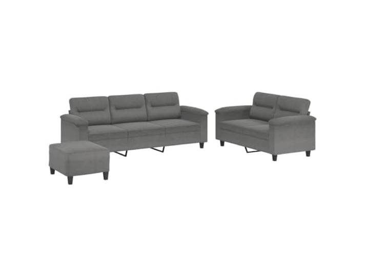Coespram 3-tlg Sofagarnitur Dunkelgrau Mikrofaser Couch Set mit Hocker Elegante Polstergruppe fürs Wohnzimmer mit weicher Schaumstoffpolsterung, Entspannungshocker und stabiler Konstruktion.