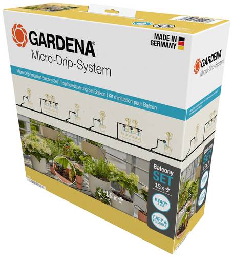 GARDENA Micro-Drip System 13401-20 Bewässerungs-Komplettset 13mm (1/2 ) Ø Tropfbewässerung Balkon (15Pflanzen)