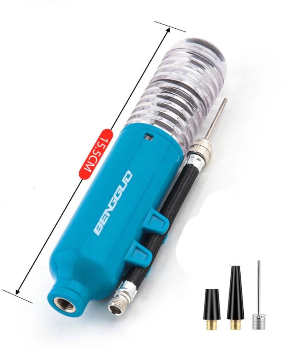 INF Mini-Handluftpumpe für Bälle und aufblasbare Produkte mit Nadel und flexiblem Schlauch Blau