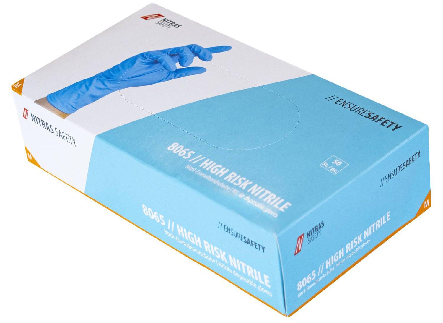 NITRAS® Einmalhandschuhe HIGH RISK NITRILE, Größe M, blau 8065-M