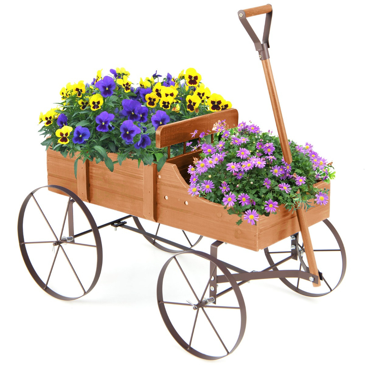 Costway Houten Plantenbak met Wielen en 2 Secties, Oranje
