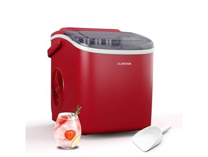 Klarstein Eiswürfelmaschine - 12kg/24h, 2 Würfelgrößen, 1,3L Wassertank, LED-Anzeigen, transparenter Deckel, tragbar, ideal für Partys/Gartenfeste
