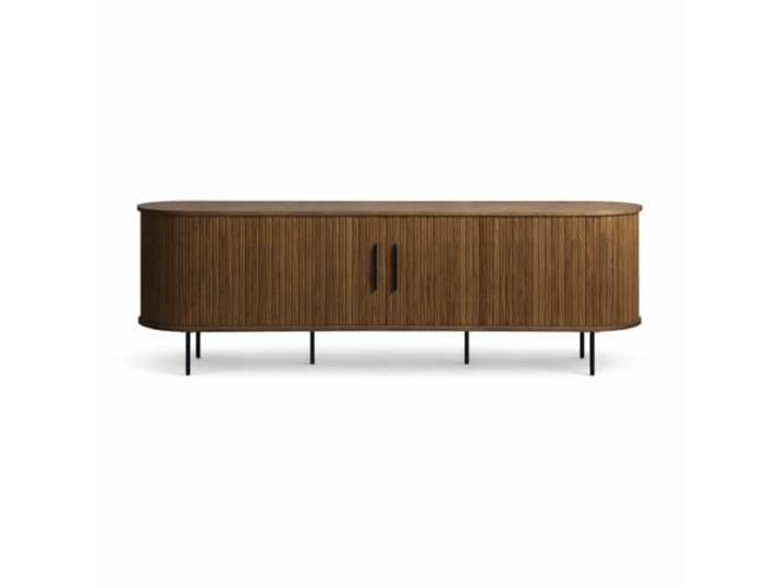 Liadomo Lowboard 180 cm, Uriel, TV-Schrank, Rauchbraun TV-Board, TV-Möbel, Kommode, Eiche Furnier, Lamellen-Optik, Stauraum, Schiebetüren, 2 Einlegeböden, hohe Metallbeine