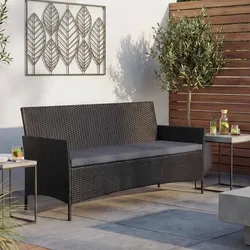 3-Sitzer Poly-Rattan Gartenbank Hamar, Sitzbank ~ anthrazit, Kissen anthrazit