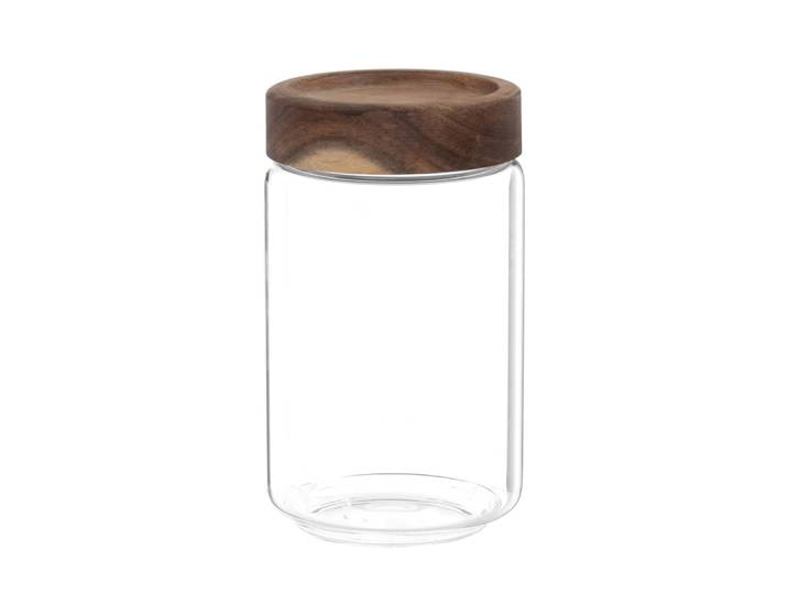 Glasgefäß mit Deckel aus Akazienholz