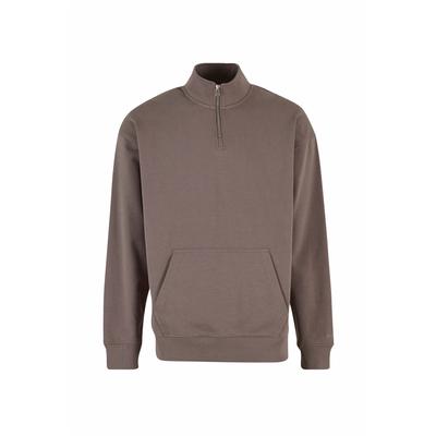 Sweater DEF "DEF DEF Zipper Crewneck", Herren, Gr. M, braun (tornado), 80% Baumwolle, 20% Polyester, unifarben, Rundhals, Sweatshirts Sweater