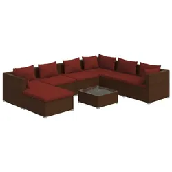 Helloshop26 - Gartenmöbel Lounge Set Outdoor Möbel 8-tlg. mit Kissen Poly Rattan Braun 02_0017712