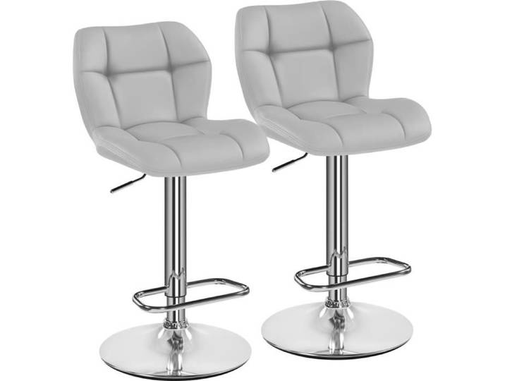 YAHEETECH Lot de 2 Chaises de Bar Gris clair en Similicuir Réglables en Hauteur Modernes Tabourets de Bar Design Capitonné