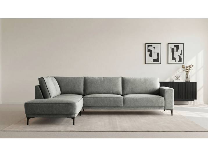 Ecksofa, 289x210 cm, Chenille, Grau, Mit Abgerundeter Ottomane, Modern, Places Of Style