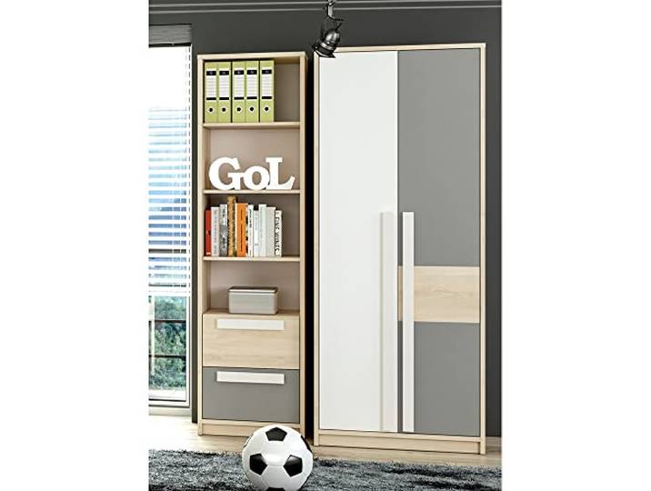 Lomadox Jugendzimmer Schrank/Regal Set, 2-teilig in Fjord Buche Nb. mit weiß und platingrau