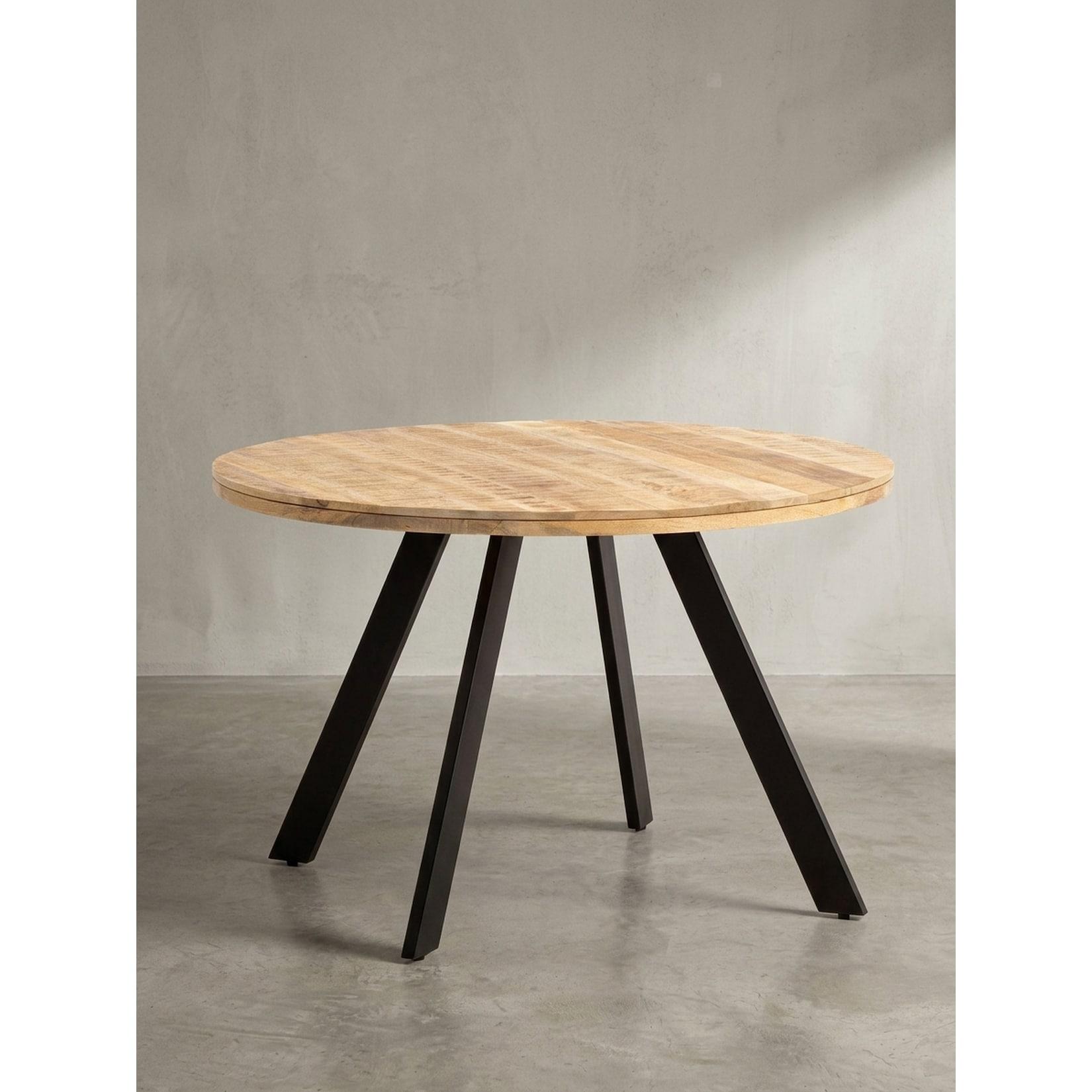 Esszimmertisch – Rund Mango Massivholz 120x120x76 cm Metallbeine