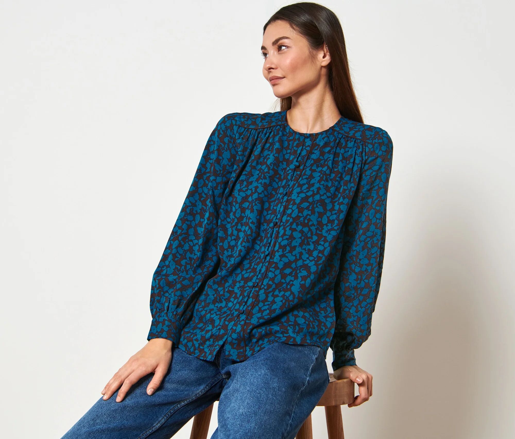 Tchibo - Bluse mit Alloverprint - Damen - Gr. 34 - blau