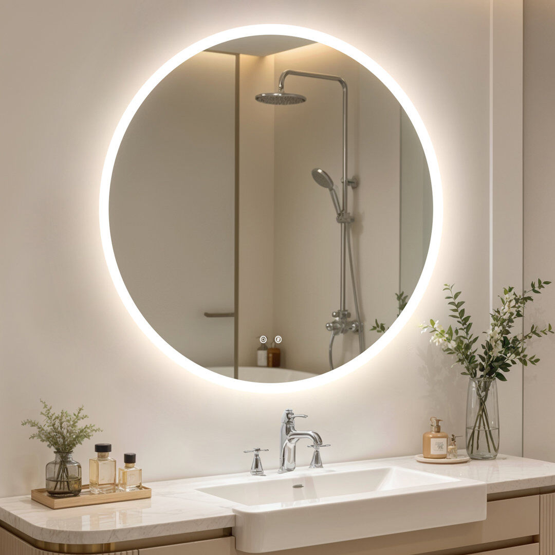 Metro Round Lighted Wall Mounted Bathroom Mirror 90 cm H x 90 cm W