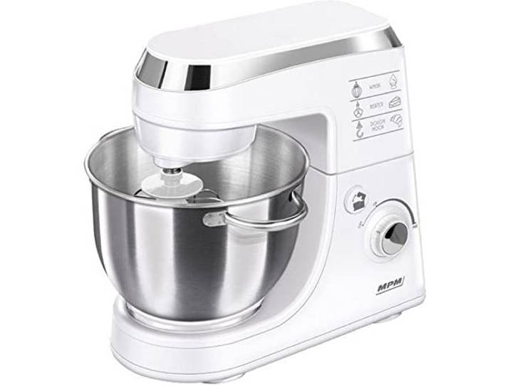 MPM MMR-12 Professioneller Knetmaschine, Küchenmaschine, Orbitaler Küchenroboter, Geschwindigkeitsregelung, 2 Schüsseln 4,2 Liter, 1000W, Weiß