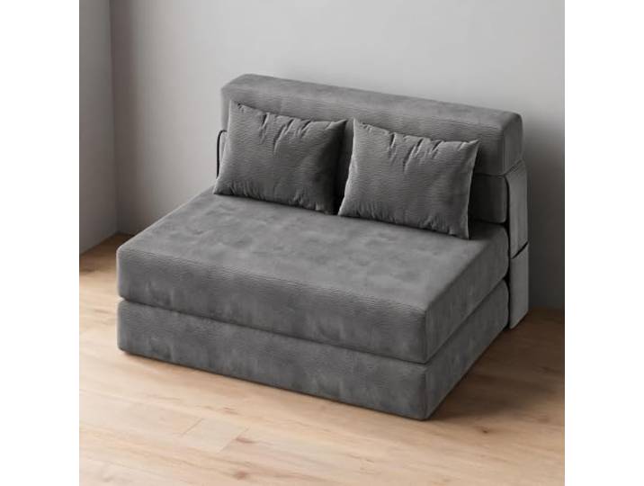 FairyLee 4-in-1 Klapp-Schlafsofa mit Kissen – Umwandelbare Samtcouch, hochdichter Schaumstoff, Abnehmbarer waschbarer Bezug – Dunkelgrau