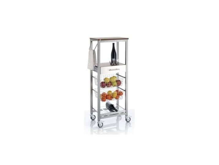 DON HIERRO -Küchenwagen ONDA Alto – Metall-Beistellmöbel in Aluminiumoptik mit 2 Körben, Schublade und Flaschenhalter
