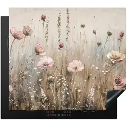 HERDABDECKPLATTE Blumen - Beige - Trockenblumen Glaskeramikkochfeldabdeckung 59x52 cm