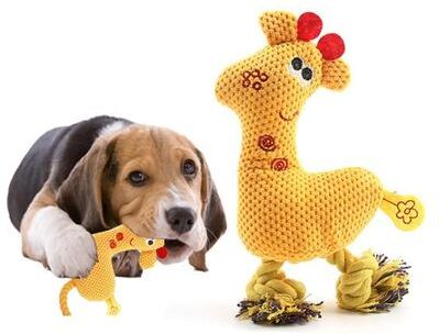 Everyday Crate Interactive Squeaky Plush Dog Toy Set With Rope Handle & Dental Cleaning Design yellow