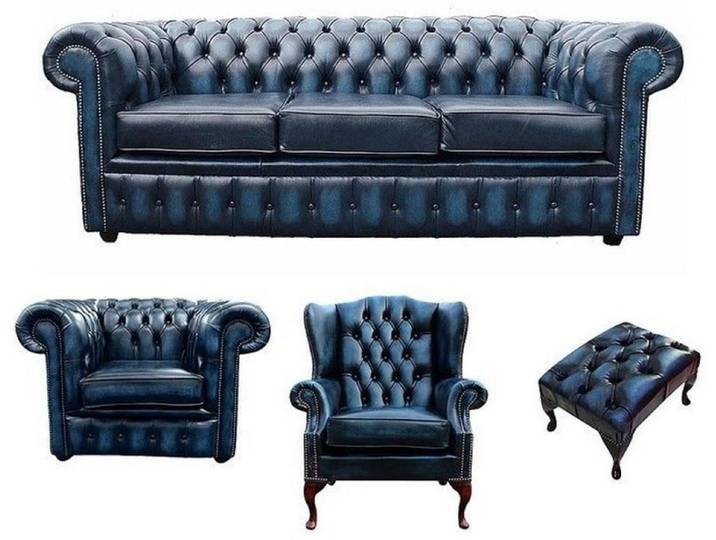 Xlmoebel Chesterfield-Sofa Elegante Chesterfield-Sitzgruppe aus Leder mit Ohrensessel, Sitzgruppe, Hergestellt in Europa