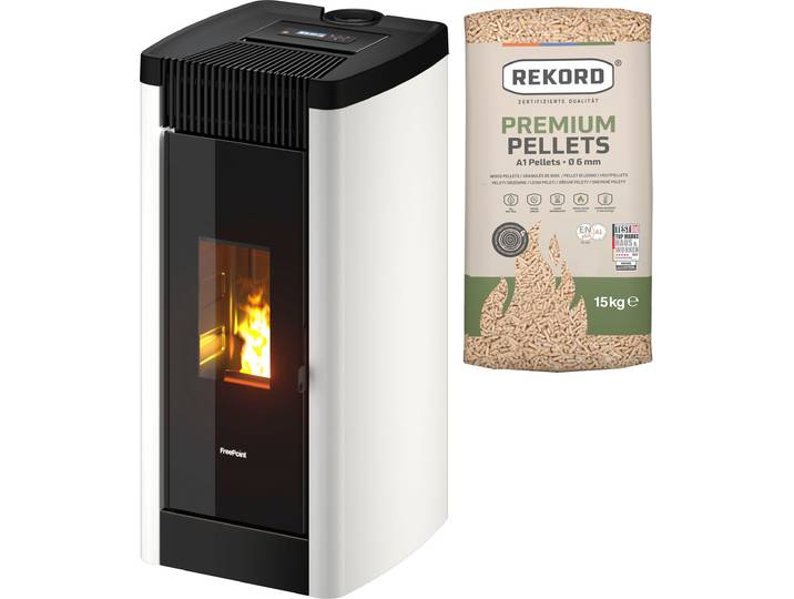 Pelletofen FREEPOINT Steel 9 Metall weiss , weiß (schwarz), Kaminöfen, Pelletofen, Integriertes Wi-Fi, AIRTIGHT Dichtes Verbrennungsraum