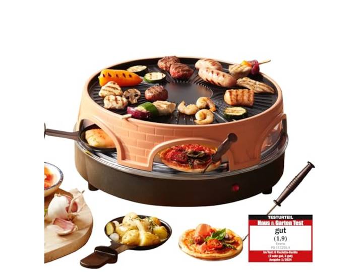 Emerio Pizzaofen, PIZZARETTE das Original, 3 in 1 Pizza-Raclette-Grill, patentiertes Design, für Mini-Pizza, echter Familien-Spaß für 6 Personen, PO-113255.4