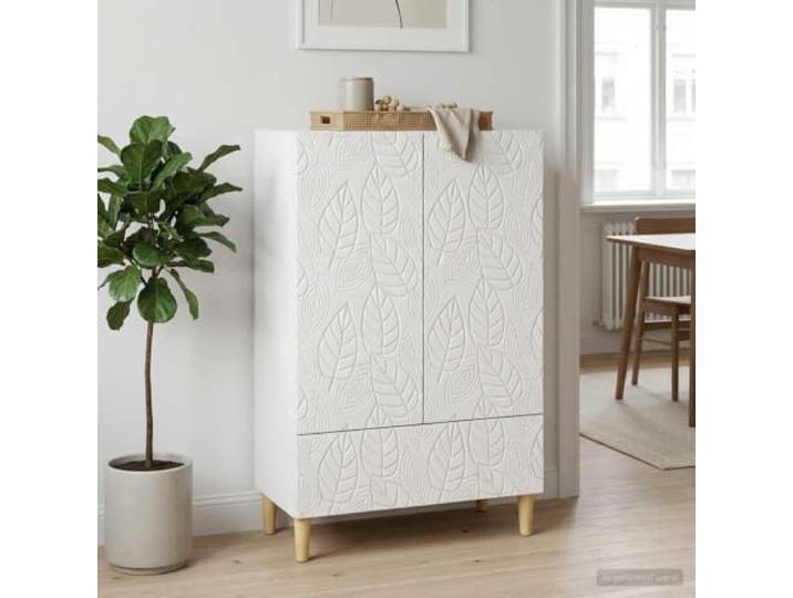 RJPLMFV Anrichte weiß glänzend 66 x 34,5 x 95 cm Füße aus massivem Eukalyptusholz, Regale für Türen, Schubladen, Vintage-Stil, pflegeleicht