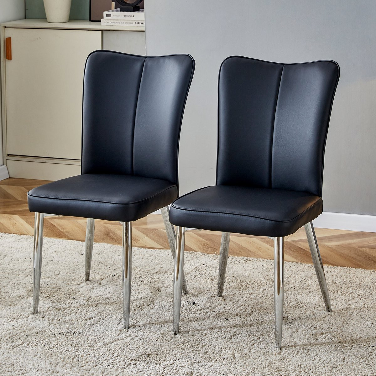 MODENUIT Eetkamerstoel Set van 2 – Ergonomische Rugleuning – Zwart/Zilver