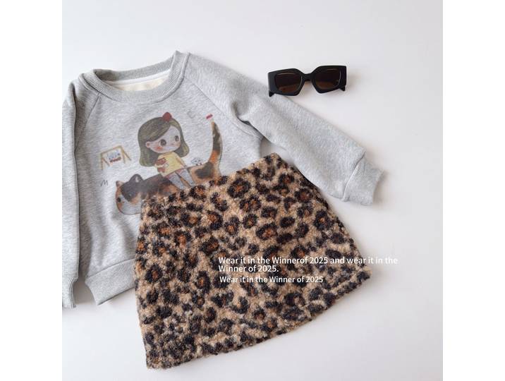 Tenues d'hiver américaines pour petites filles, 2 pièces, sweat-shirt en polaire, dessin animé, léopard, velours, taille haute, jupe pour tout-petits