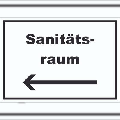 HB-Druck Sanitätsraum Schild mit Text und Richtungspfeil links Krankenzimmer waagerecht A0 (841x1189mm)