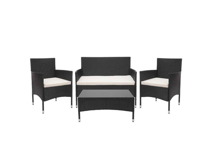 POLY-RATTAN GARNITUR Schwarz, Cremeweiß